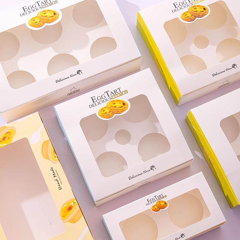 Egg Tart Packaging Cake Boxes With CMYK / Pontone Offsent Printing And Biodegradable Material