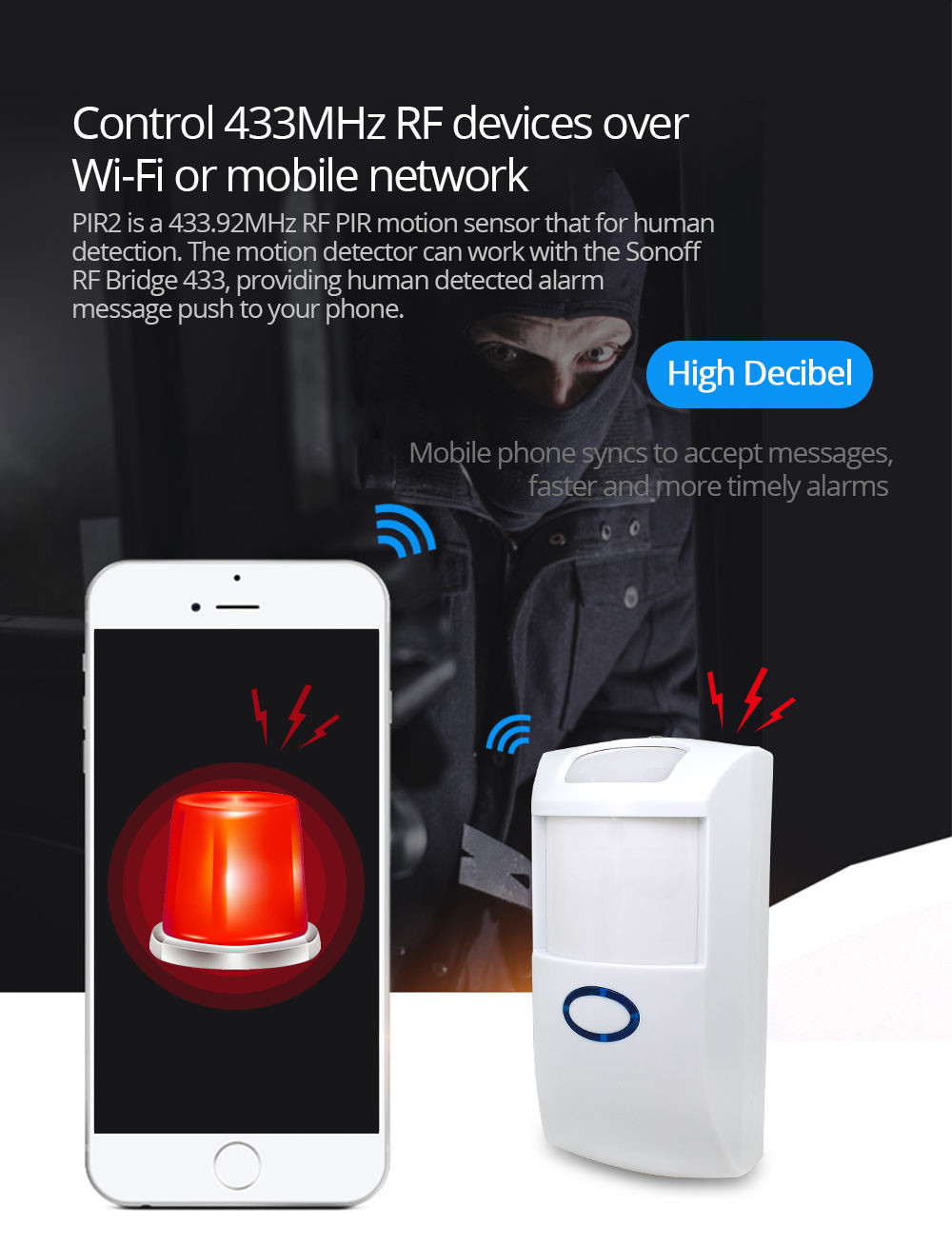 Sonoff Pir2 Smart Motion Sensor Detector 433 mhz Wifi Wireless Alarm Security System For Smart Home