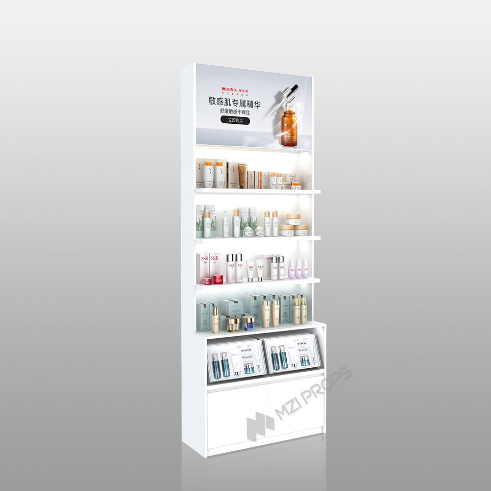 ZhMS-V10 T-Column with Adjustable Rods Skincare Display Cabinet for Airports