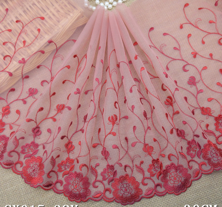 New Fashion Embroidery Lace Trimming with Pink Color/Red Color