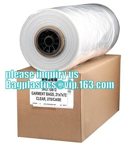 garment packaging bag cover dry clean poly garment bag rolls,laundry dry cleaning garment bag,Clear Polythene 21x4x54'',