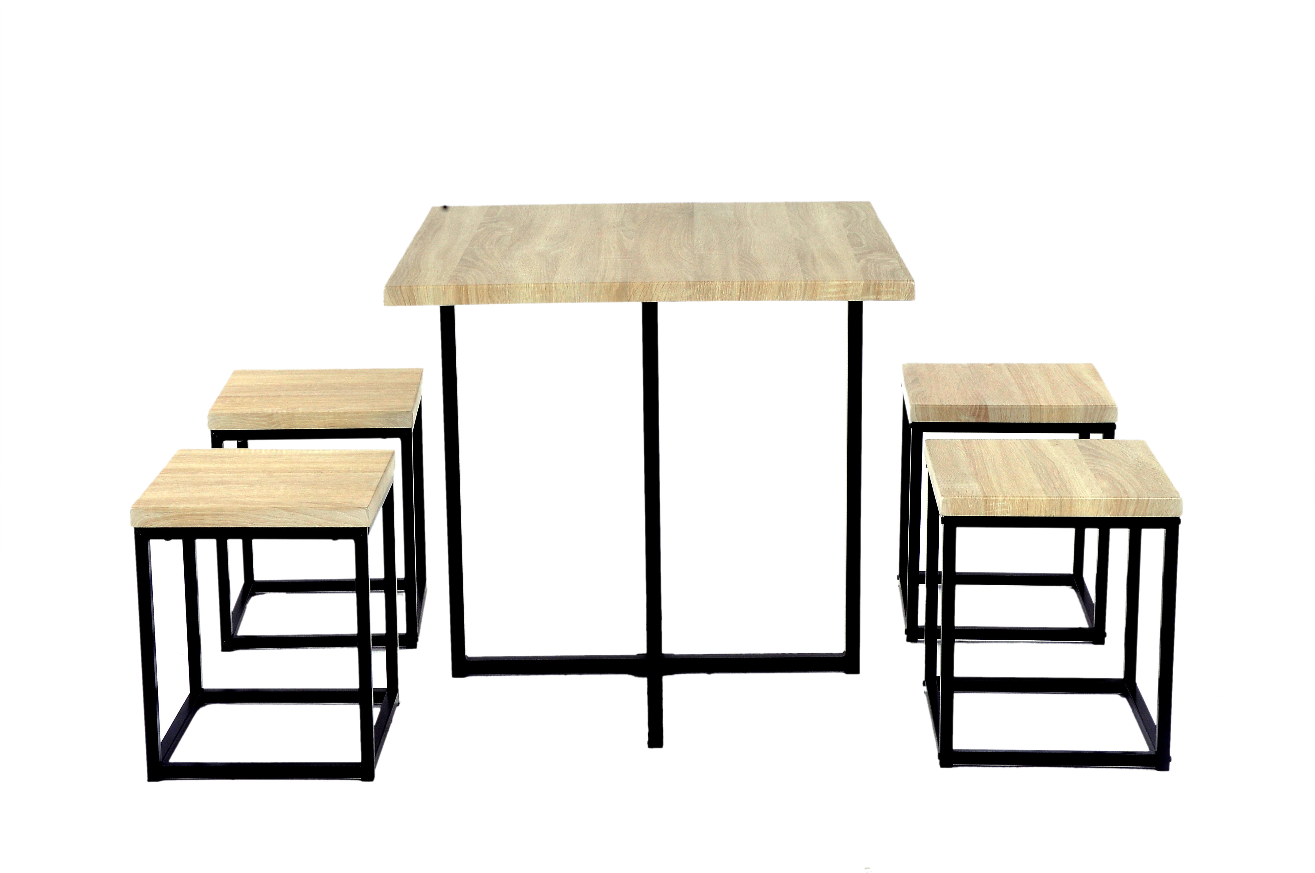 Wood And Steel Rectangular Dinning Table And Chair Set 4 Seater Furniture