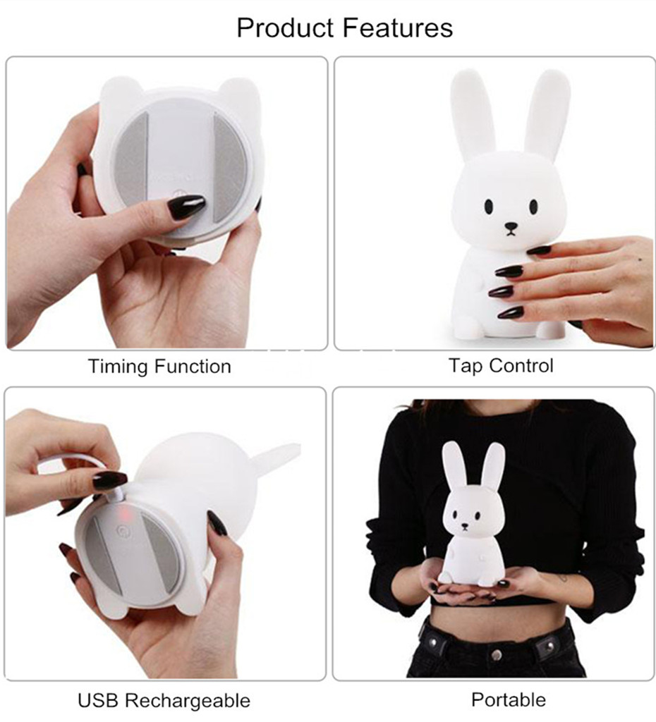 4100K LED Silicone Rabbit Night Light Touch Control For Bedroom