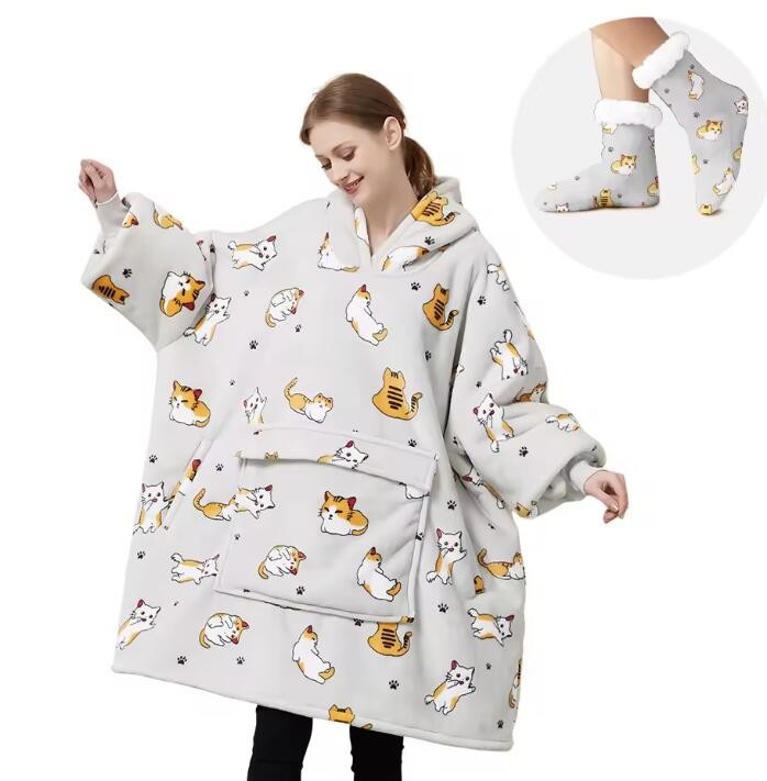 2Pcs Custom Logo Plus Size Hoodie Blanket Adults Christmas Gift