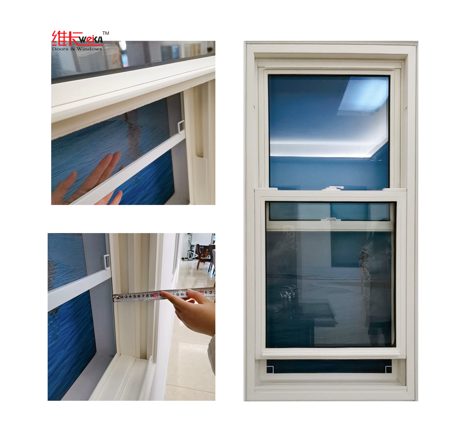 WEIKA UPVC Double Hung Window With Crescent Lock Hardware And Beautiful Aesthetics
