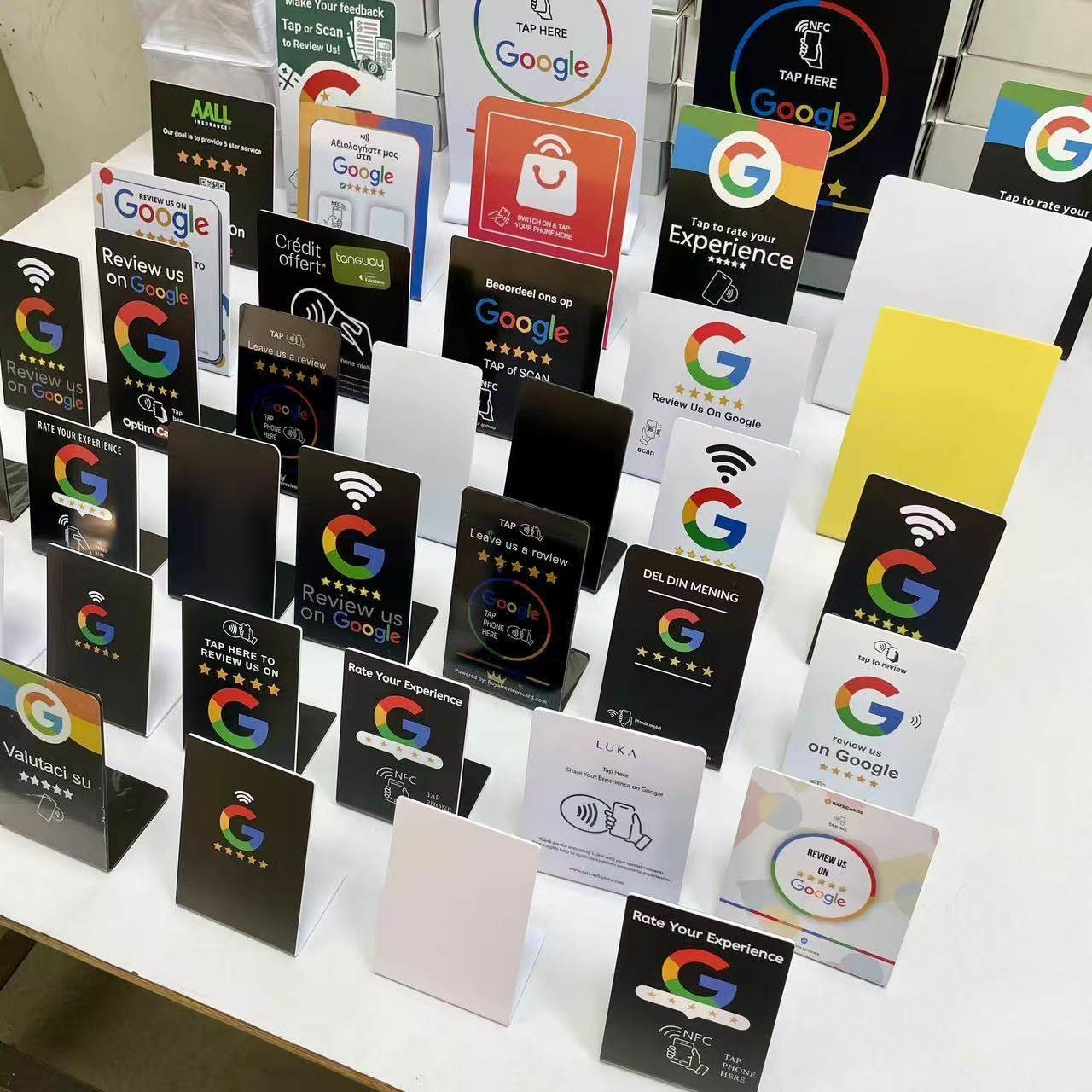 13.56MHz Frequency Custom Printed 10cm Round NFC Business Card Waterproof Google Review Sticker NFC Menu Plate with QR Code