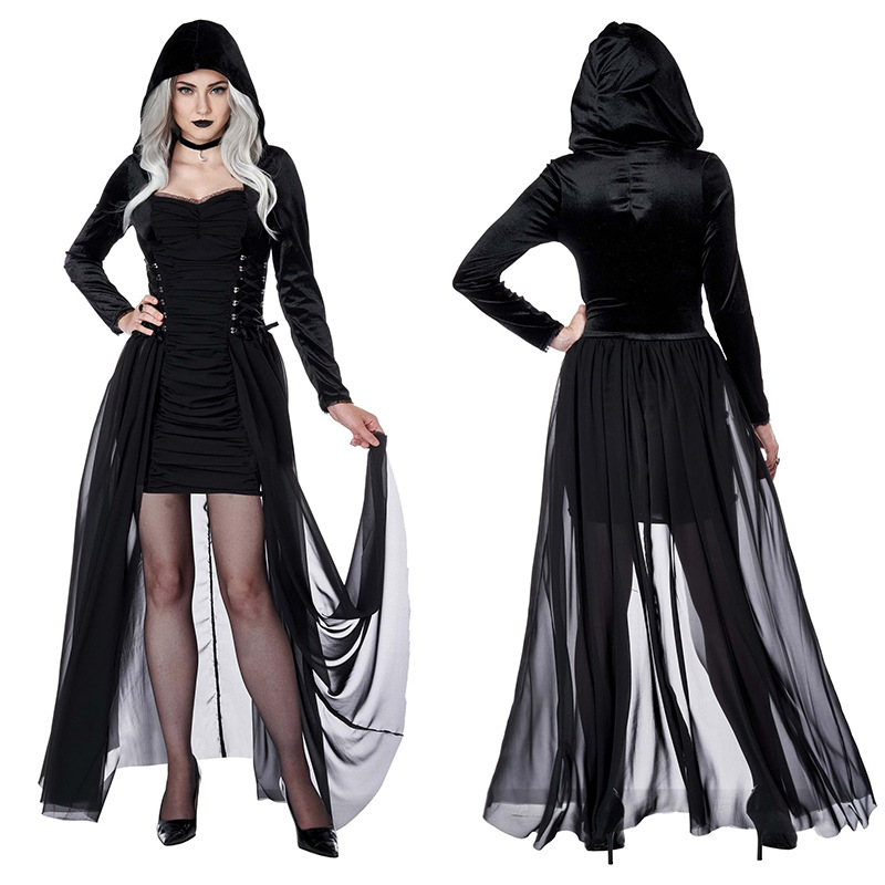 Adults Performance Wear Black Gauze Cape for Witch Costume and Festival Stage Cosplay