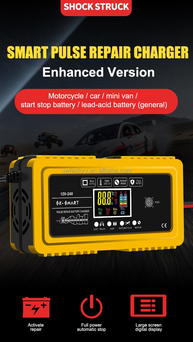 12V 24V Lithium Lead-Acid Battery Charger for E-Bike Scooter Motorcycle Overvoltage Protection Input 12V/10A