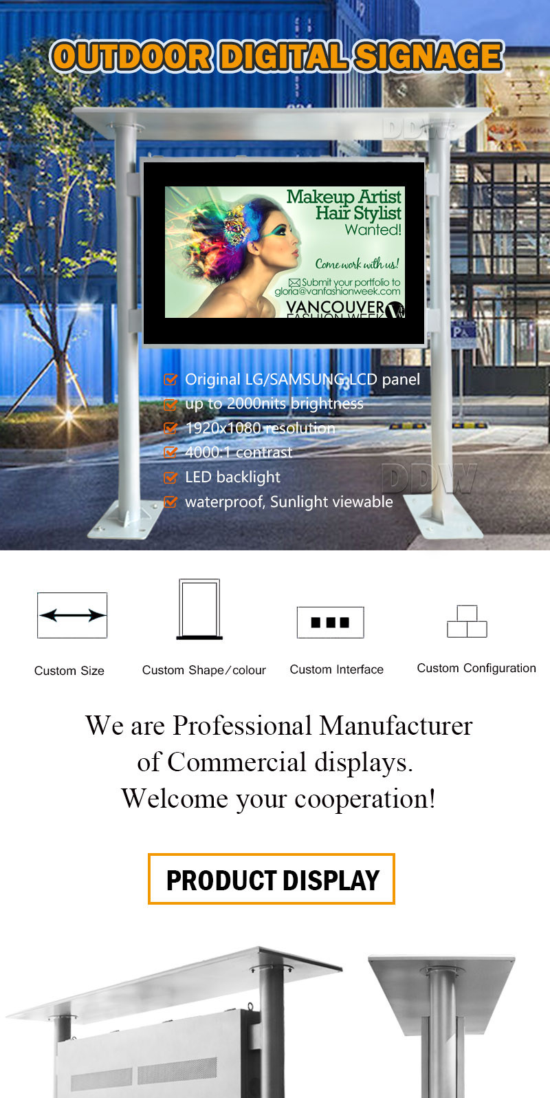 Resolution 1920x1080 Outdoor Digital Display Signs 55'' Floor Standing Outdoor Totem