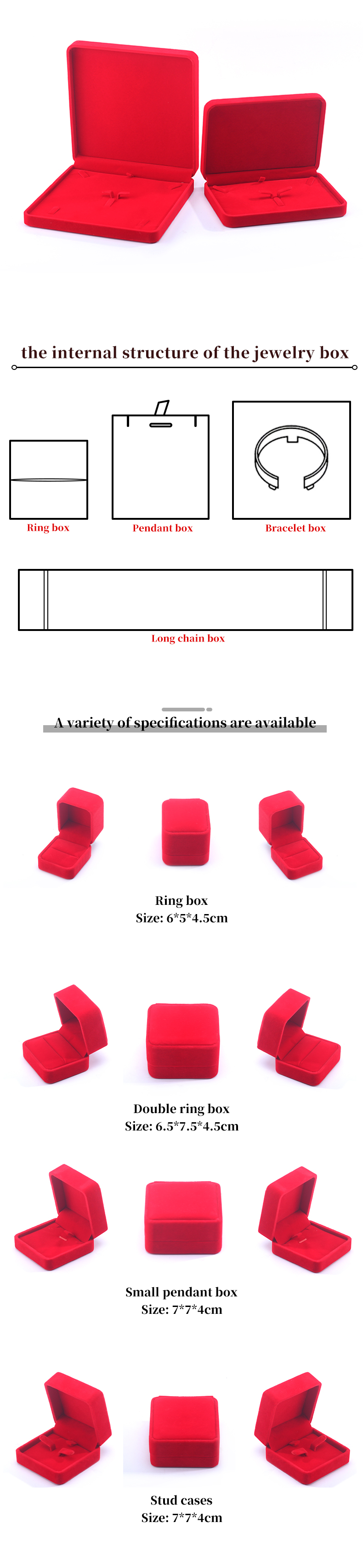 Custom Logo Red Velvet Jewelry Box for Stud Earrings and Necklace