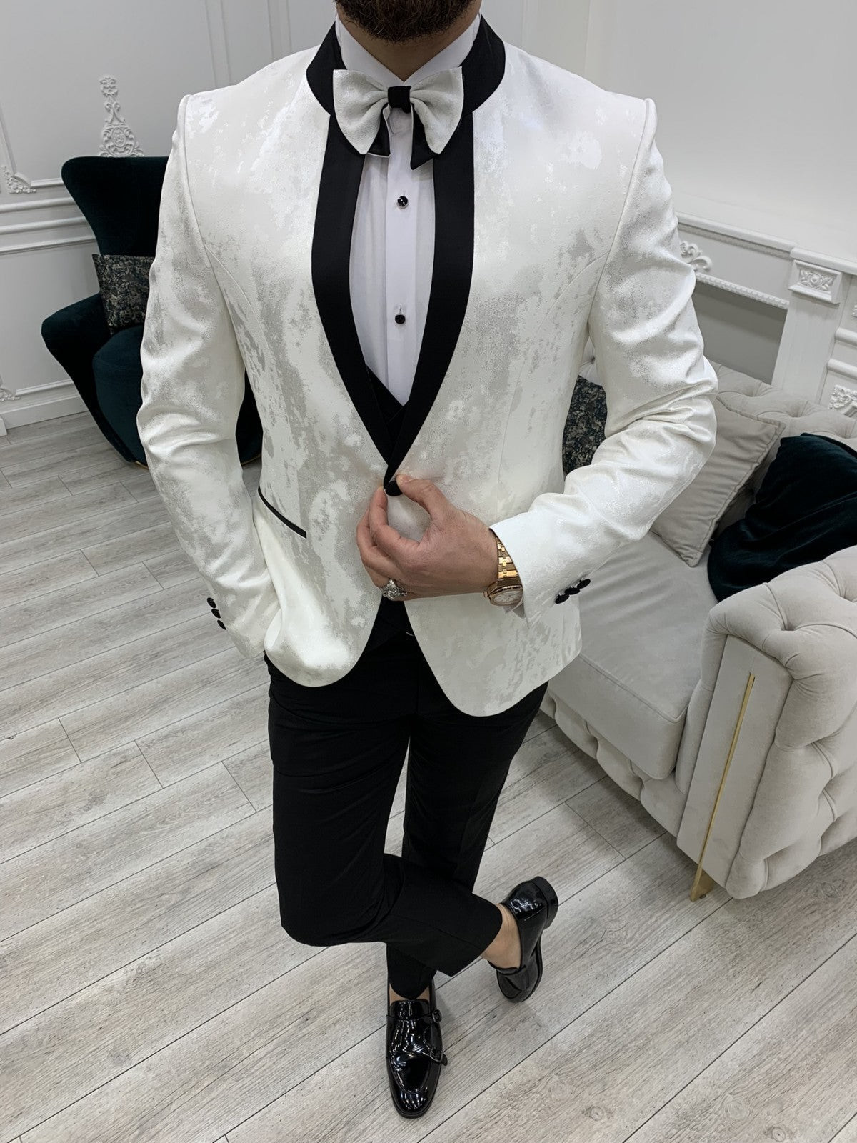 65% Polyester Mens Tuxedo Suit 32% Viscose 3% Lycra White Tuxedo Jacket