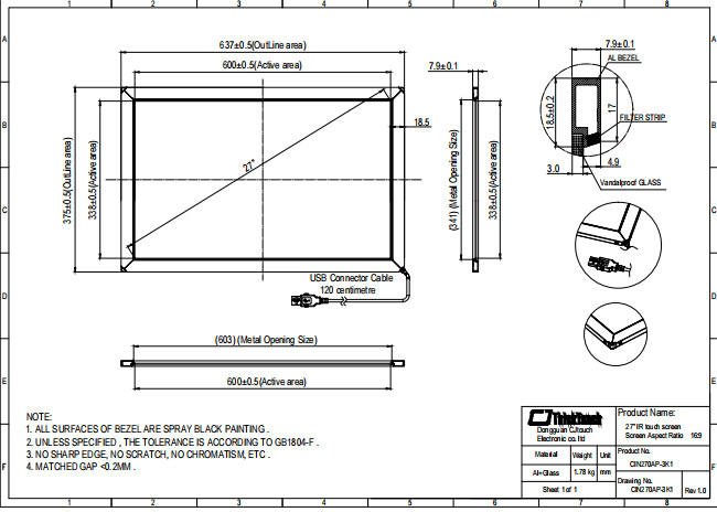 27Inch Infrared Touch Screen Monitor , OEM Indoor IR Touch Overlay Screen