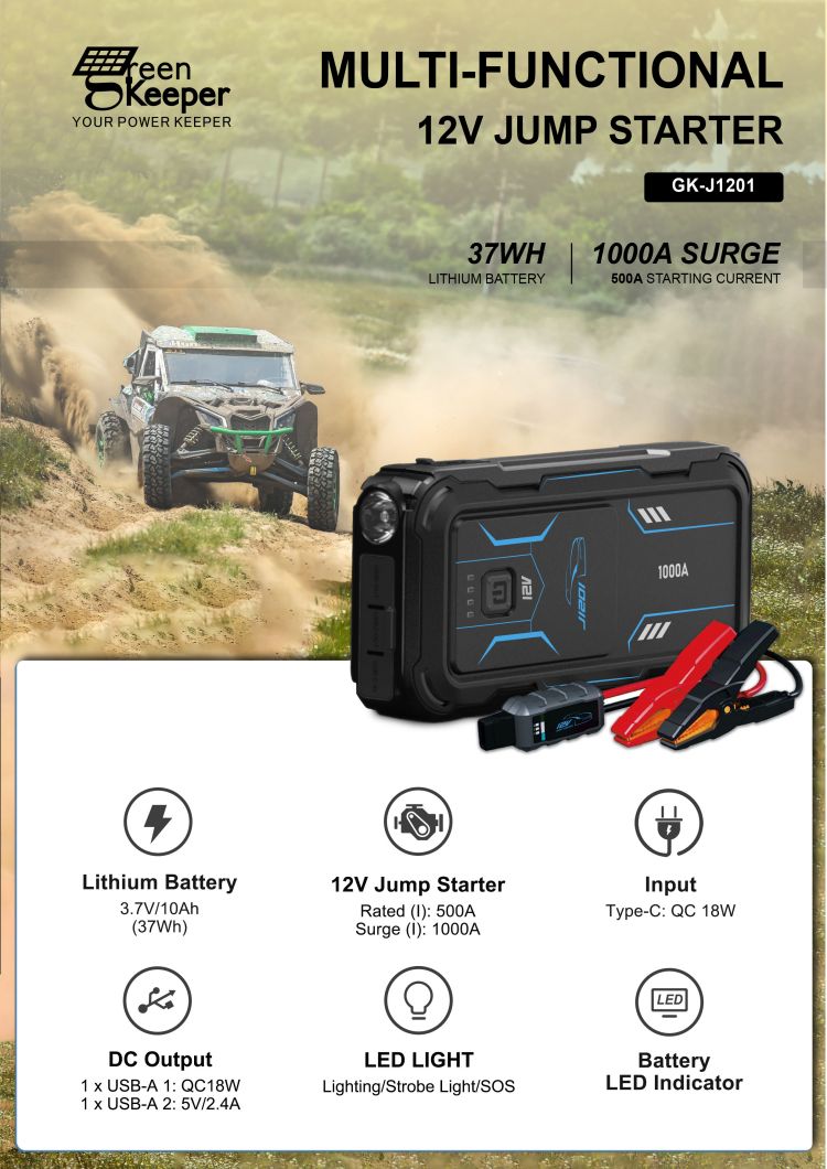 Multifunctional Portable Car Jump Starter with UltraSafe Super Capacitor and LED Light