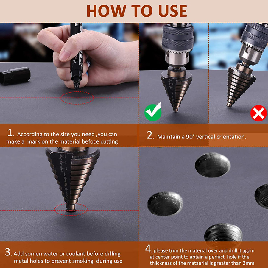 3pcs Hss4241 Titanium Coated Step Core Drill Bit Set For Metal Drilling