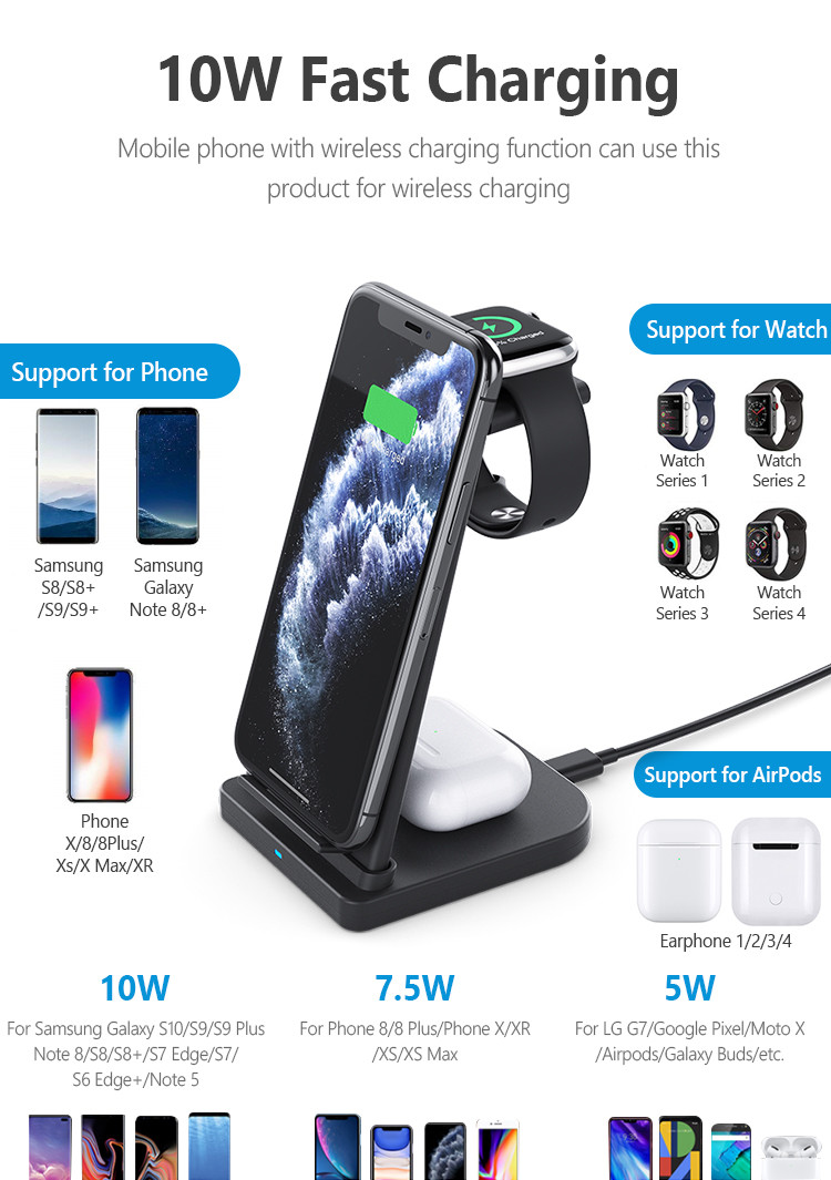15W 3in1 Wireless Charging Station For Iphone And Apple Watch