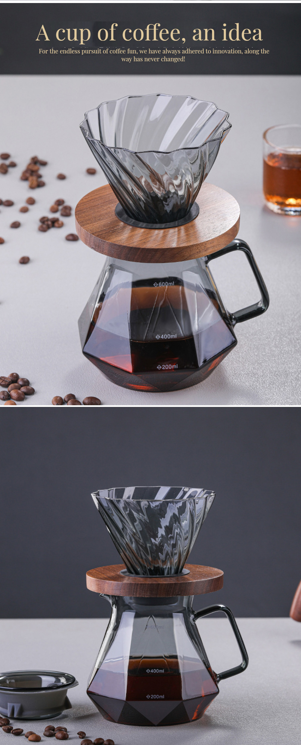 Metal Type Borosilicate Glass Espresso Coffee Server for Eco-friendly Heat-Resistant