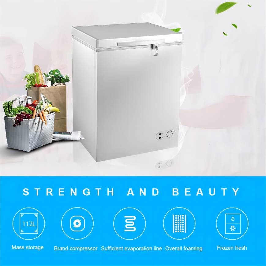 220V / 50Hz Mini Deep Chest Freezer With Door Lock And Silver Exterior Appearance