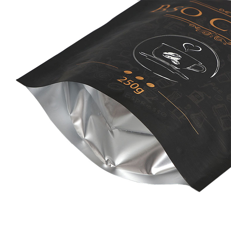 Laminated reusable aluminum foil zip lock bag stand up pouch black coffee bag