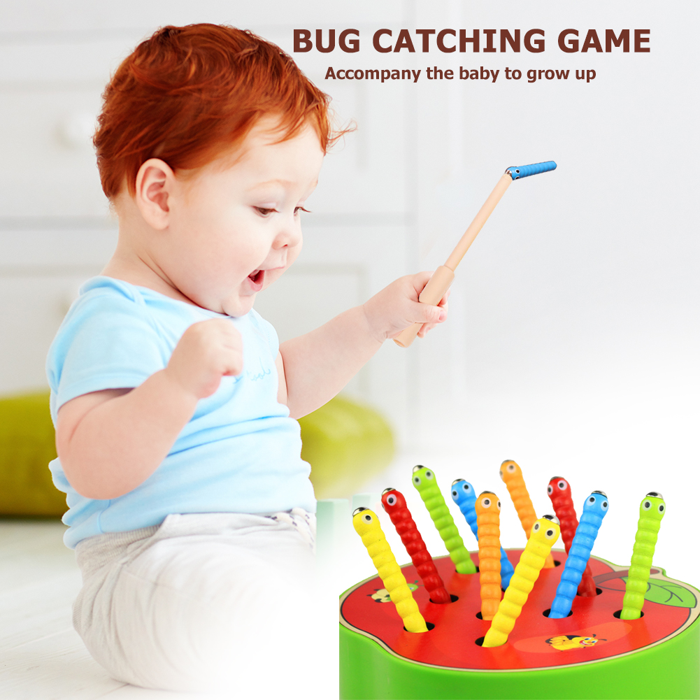 Wooden Bug Catching Game 5 Worms 1 Wooden Toys Accessories Montessori Educational Toys