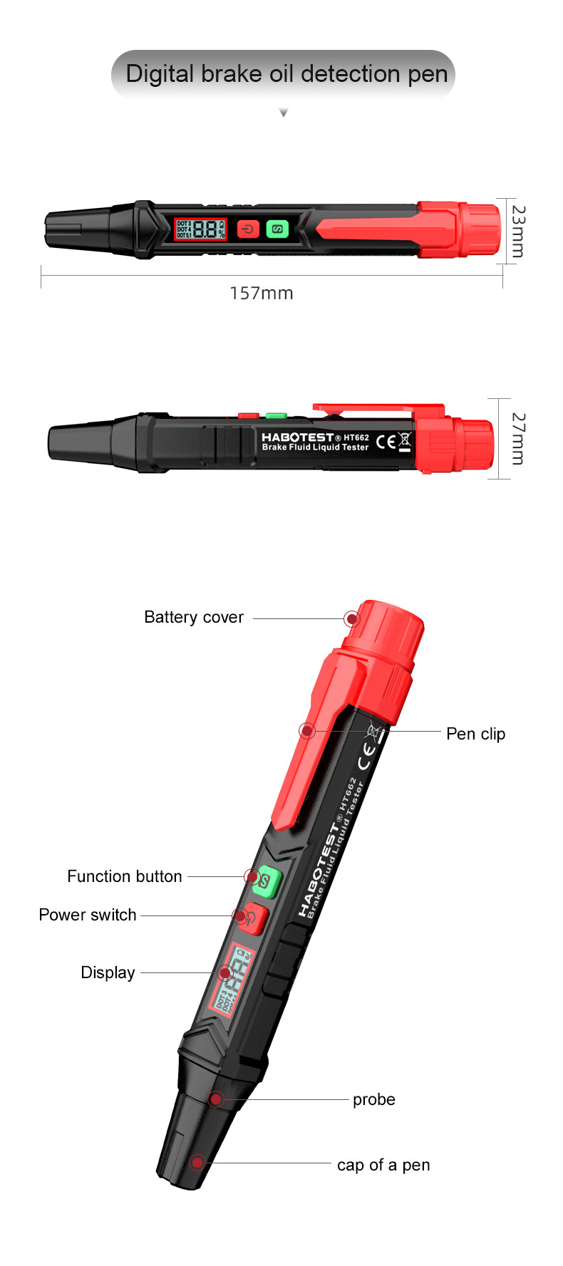 Oil Check Pen Brake Fluid Tester for Car Liquid Analyzer Meter DOT3/DOT4/DOT5.1
