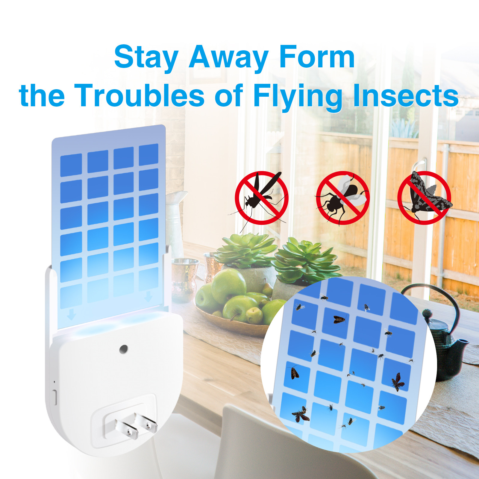 JZ Indoor Electric Fly Catcher Glue Trap with Night Light UV Attract Mosquito Sticky Trap Plug in Flying Insect Trap