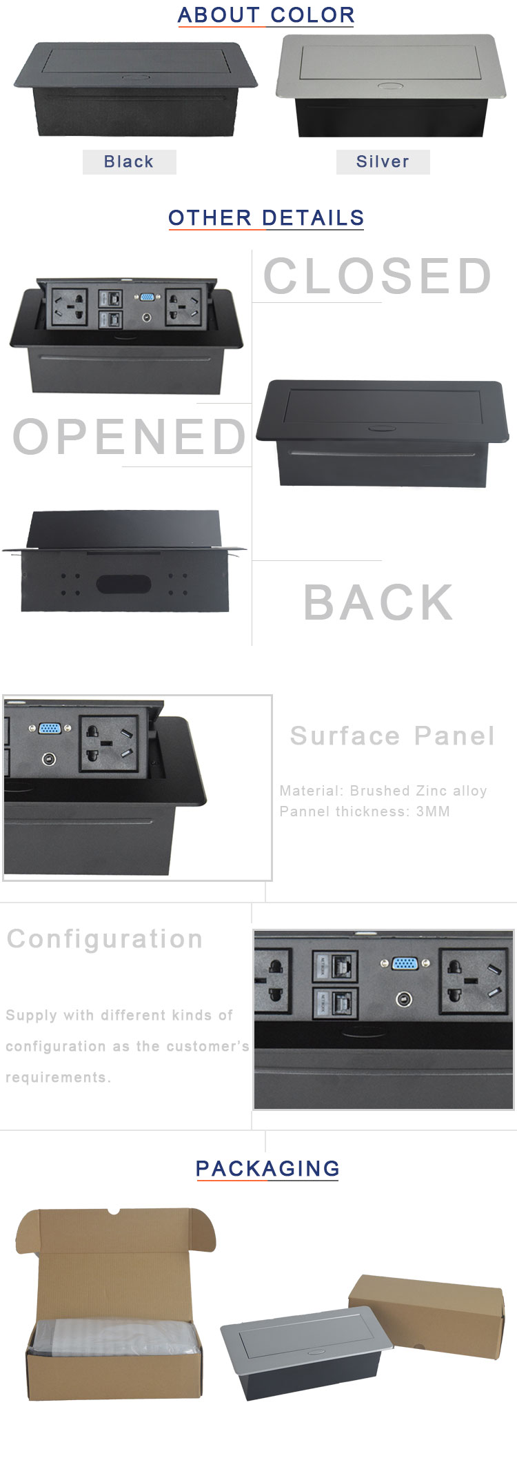Smart office round edge desktop pop up power socket outlet with VGA rj45
