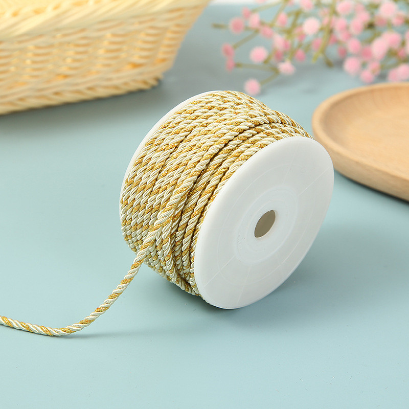 3 Strands 2mm-10mm Polyester Nylon Rope Gold Thread Mixed For Bracelet