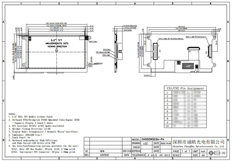 5.0 Inch LCD Display Module 480x272 WQVGA 20pin SPI TFT LCD Display