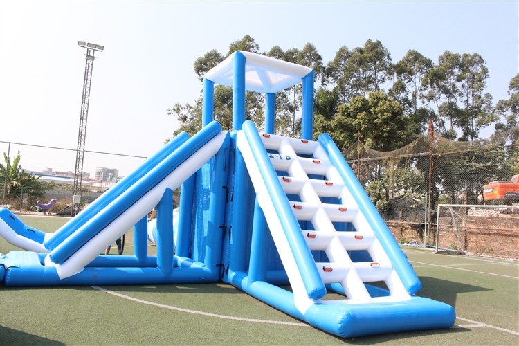 Blue White Giant Sea Inflatable Water Slide Water Park Obstacle Course