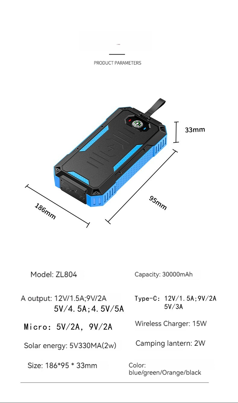 15W Output Power Private Mold Wireless Charging Solar Power Bank for iPhone 30000mAh