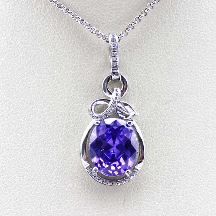 Sterling Silver Oval Pink Zircon Pendant and 925 Silver Chain Necklace (PSJ0268)