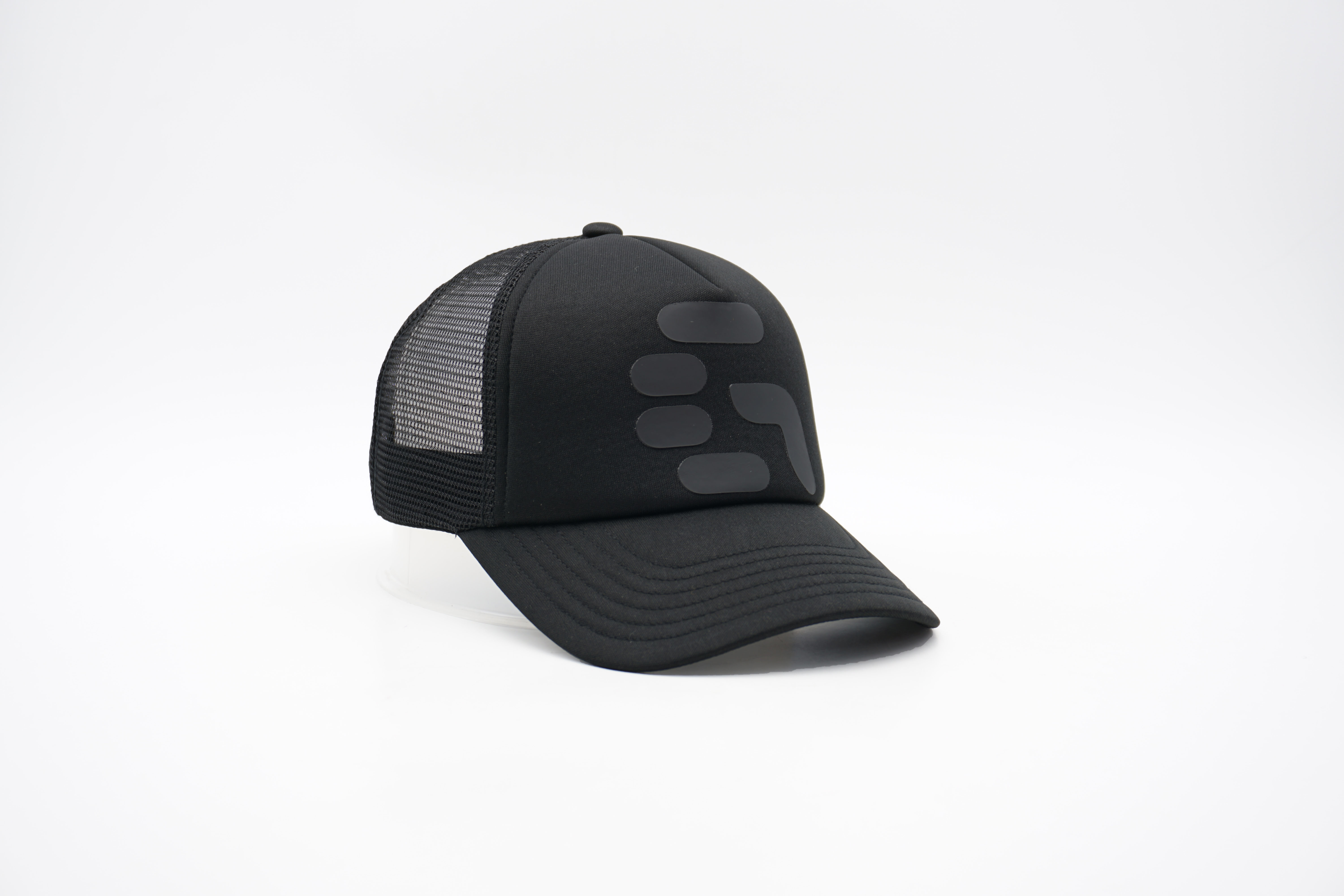 Black Mesh 5 Panel Sports Trucker Cap Men's and Women's Adjustable High Crown Foam Mesh Cap