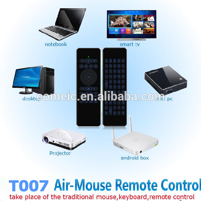 T007 2.4Ghz Wireless rf remote control Air Mouse Keyboard for Android BOX with Color Backlight Rechargeable battery