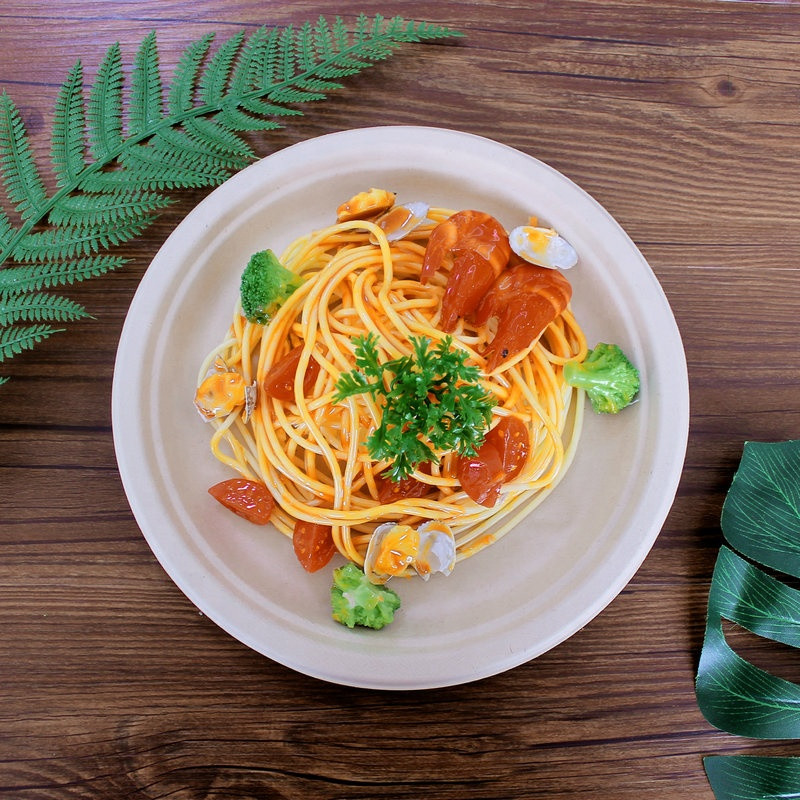 8inch Sugarcane Disposable Tray Plates , Compostable Dinner Plates Bagasse Paper