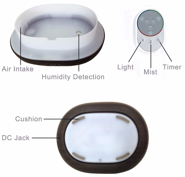 Wood Grain IR Remote Control 500ml Aroma Essential Oil Diffuser