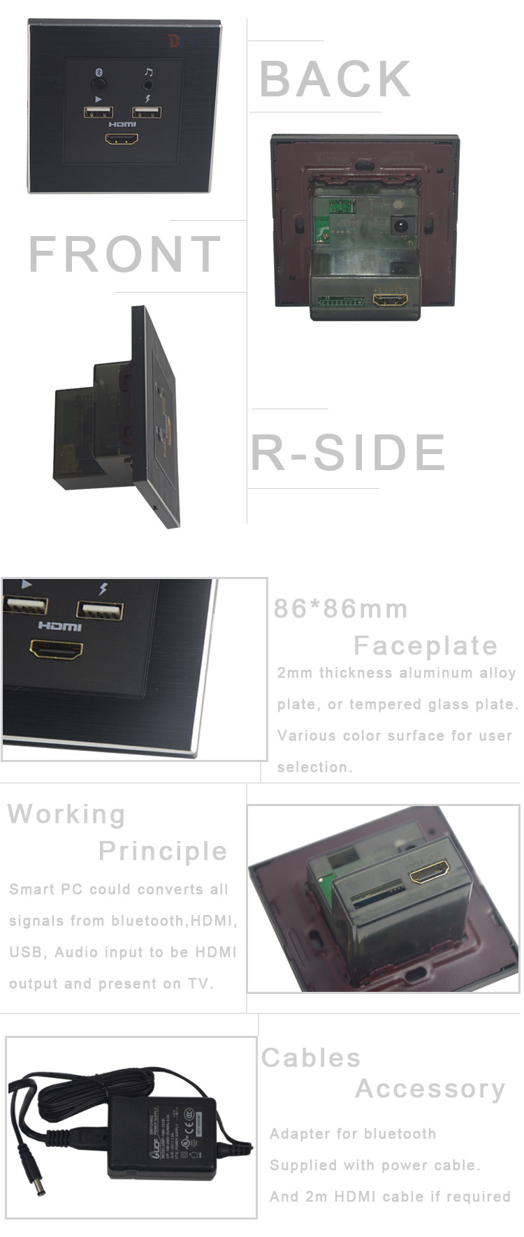 hotel room Audio Video system USB charger Media hub Socket Plate with blue tooth