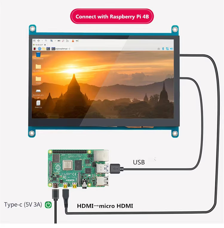 5 Inch 800x480 HDMI Touch TFT Display 400 Cd/M2 Raspberry Pi LCD Display