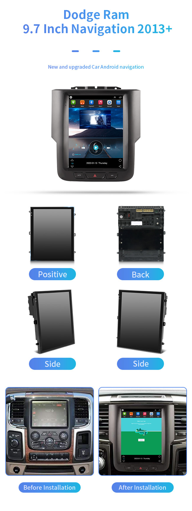 9.7inch Car Android GPS Navigation For Dodge Ram 2013+ Stereo Carplay