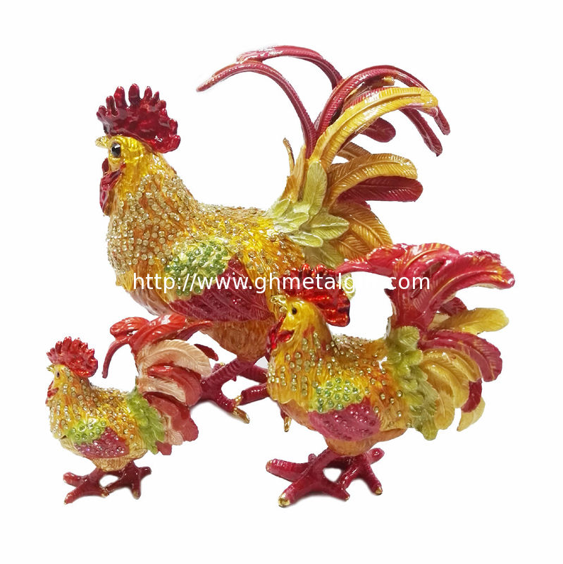 Fancy Mini Rooster Metal Jewelry Box pewter jewelry box with rooster design
