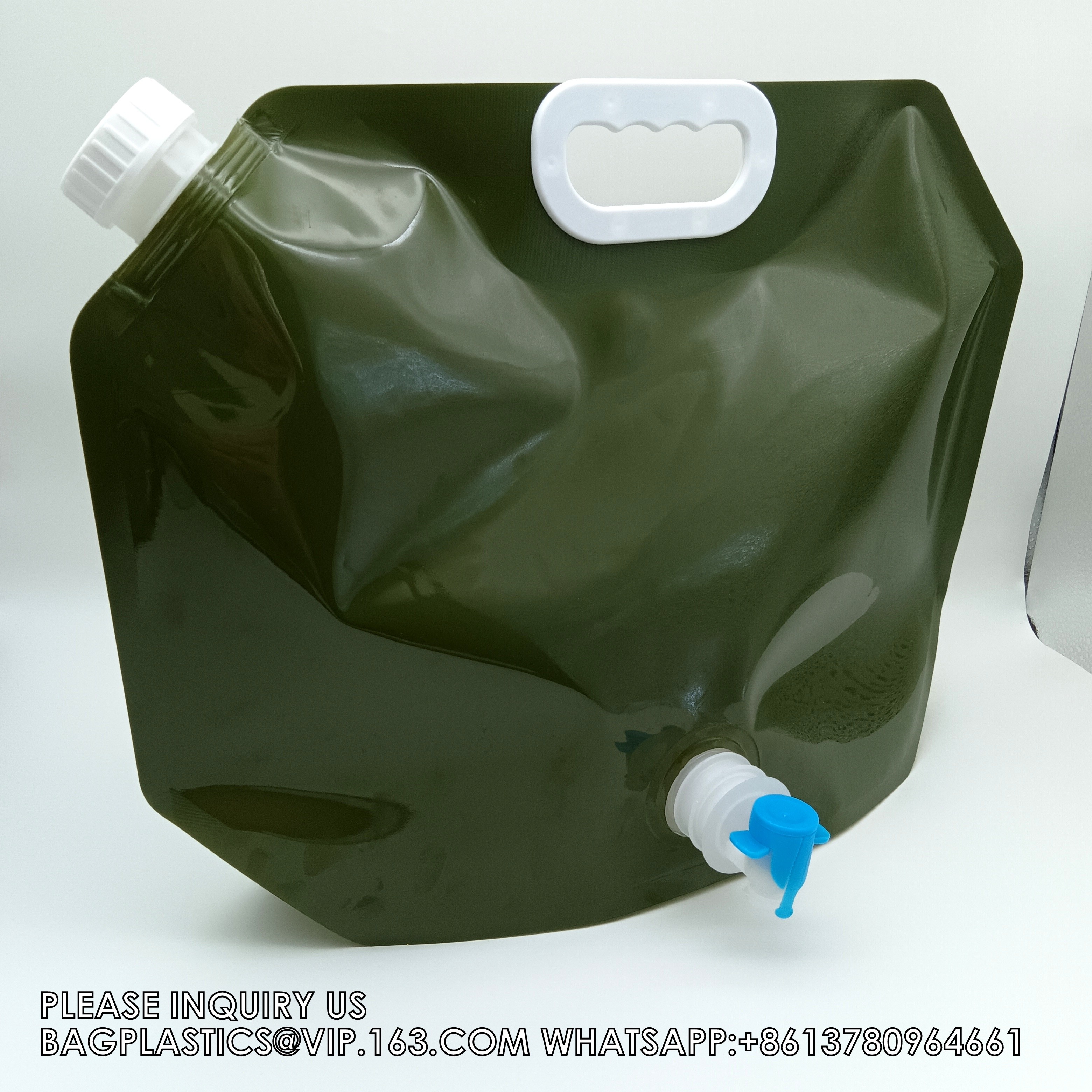 water jug 10L Transparent Camping Drinking Water Bag With Tap Stand Up Spout Pouch With Faucet & Handle