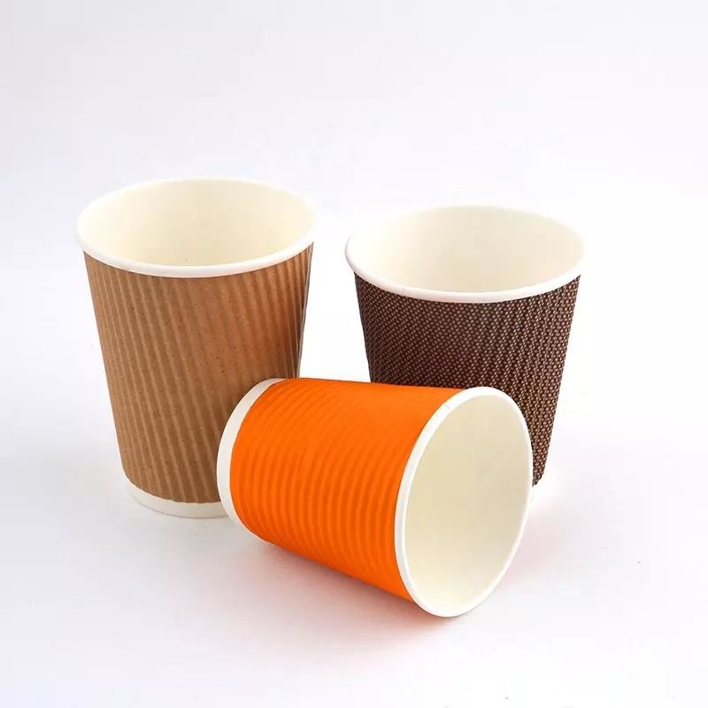 Triple Wall Paper Cup And Coffee To Go Disposable High-quality Triple Layers Ripple Wall Paper Coffee Cup