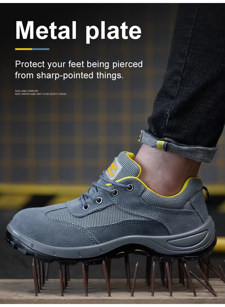 Breathable Industrial Safety Shoes Yellow Leather Steel Toe Boots For Men