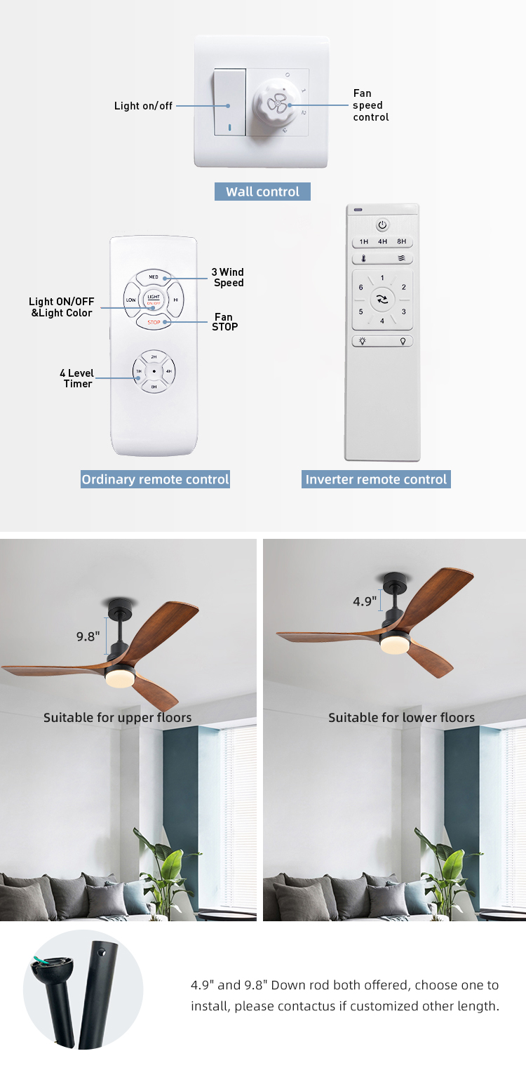 220VDC 65W 3 Wooden Blades Modern Living Room Air Cooling Fan With Light Feel Free To Contact