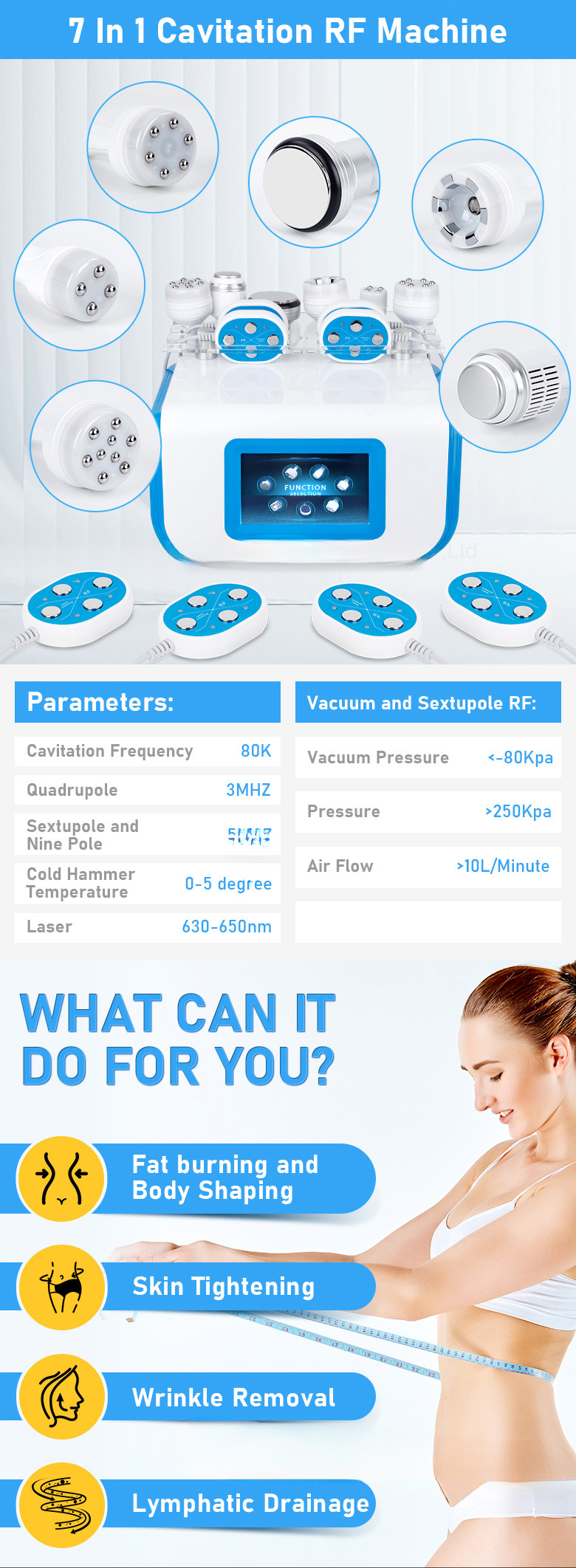 40K Vacuum Cavitation Machine 7 In 1 Ultrasonic Liposuction Laser RF Beauty Device