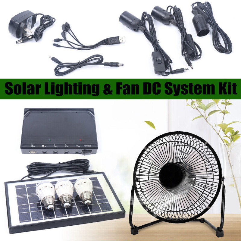 Solar Lighting System 12V LED Light 8" Fan Solar Panel For Home Outdoor Camping Solar Ceiling Fan With Solar Panel