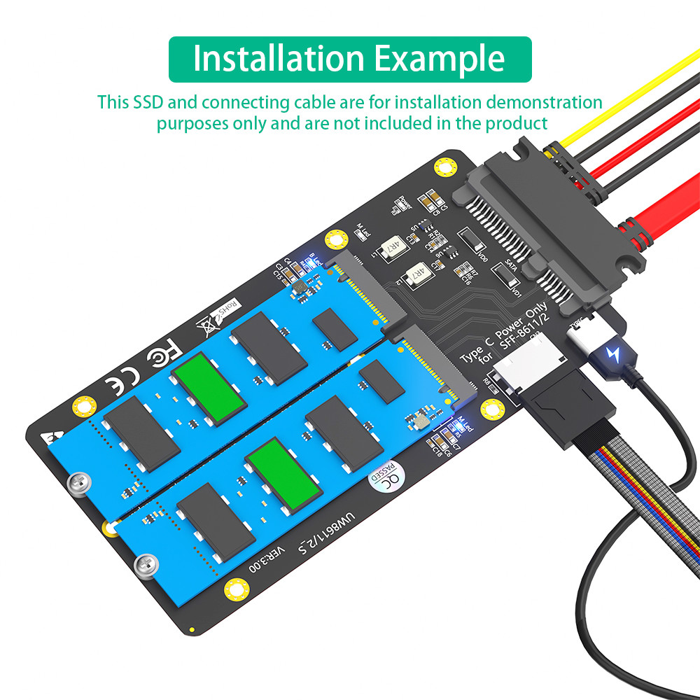 New Version 2 In 1 Combo M.2(NGFF) NVMe SSDSATA-Bus SSD To SFF-8654 And SATA Adapter