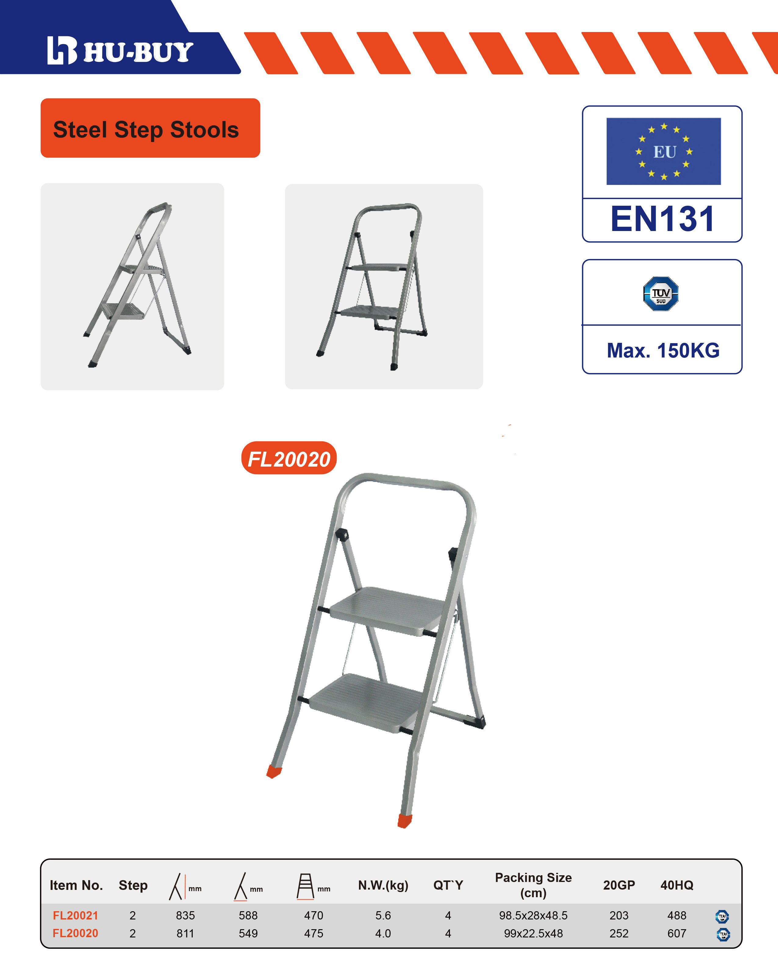 Domestic Safety Steel Folding Step Stool Space Saving 2 Steps