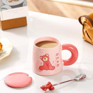 Bear Ceramic Mug with Lid and Spoon 300ml USB Heating