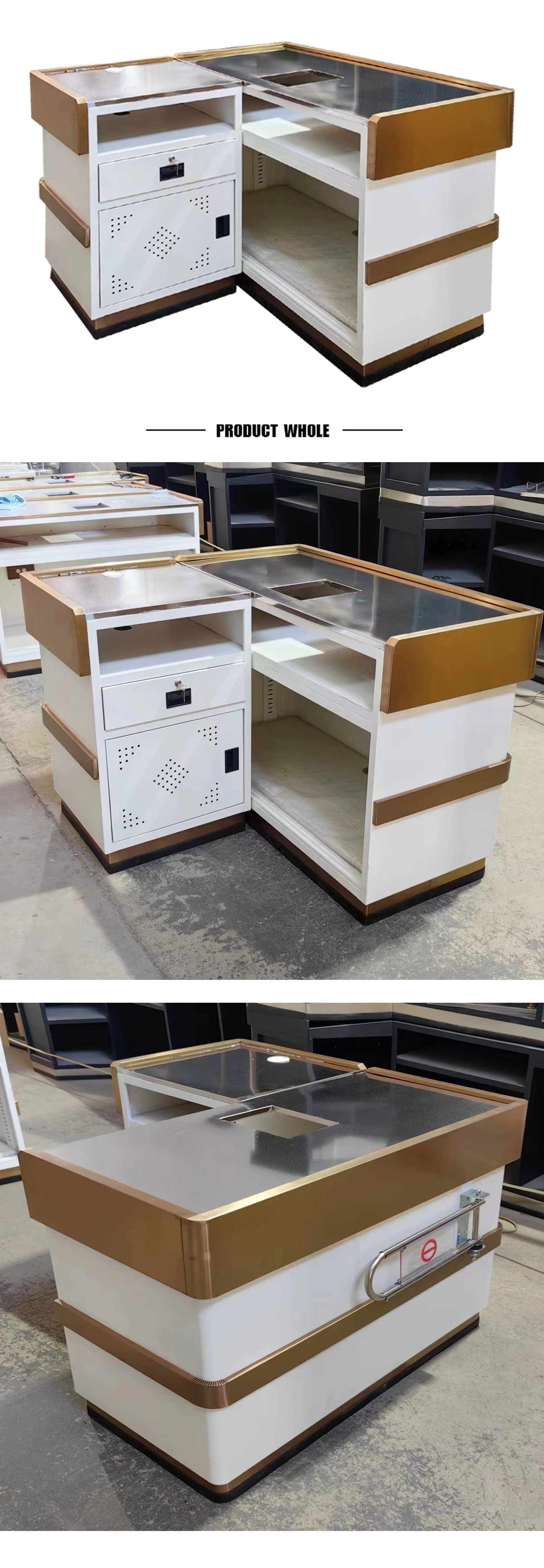 Stainless Steel Supermarket Checkout Counter High Durability Cold Rolled Steel Cabinet