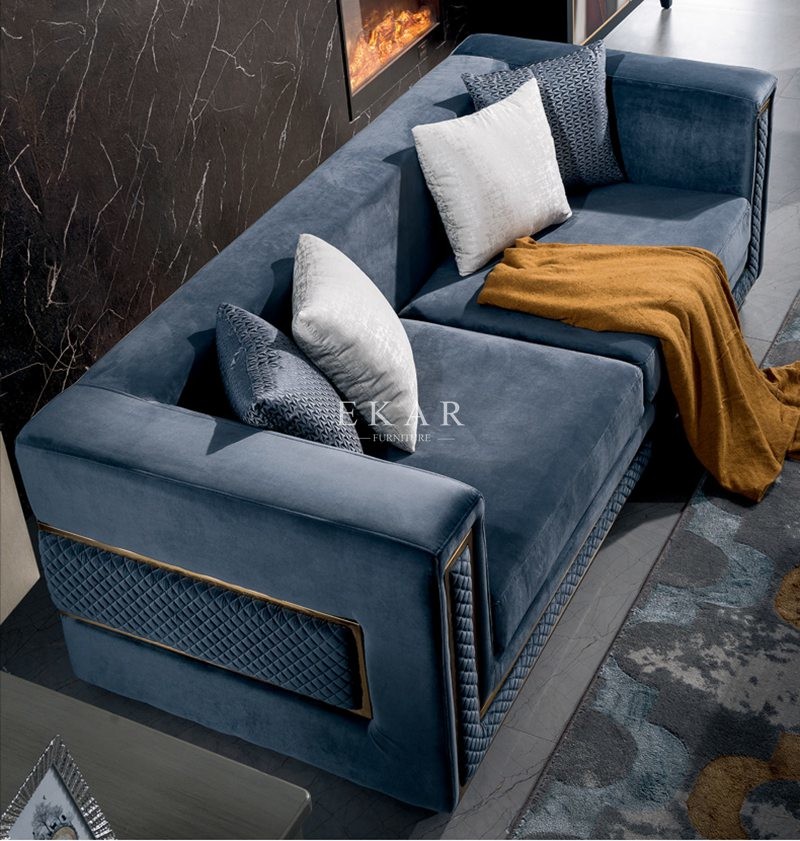 Blue Velvet Modern Home Furniture Loveseat Couch Living Room Sofa